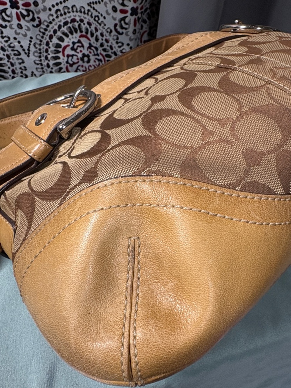 Coach Soho Signature Khaki Brown Buckle Hobo Shoulder Bag J05K-7077 - Picture 10 of 13